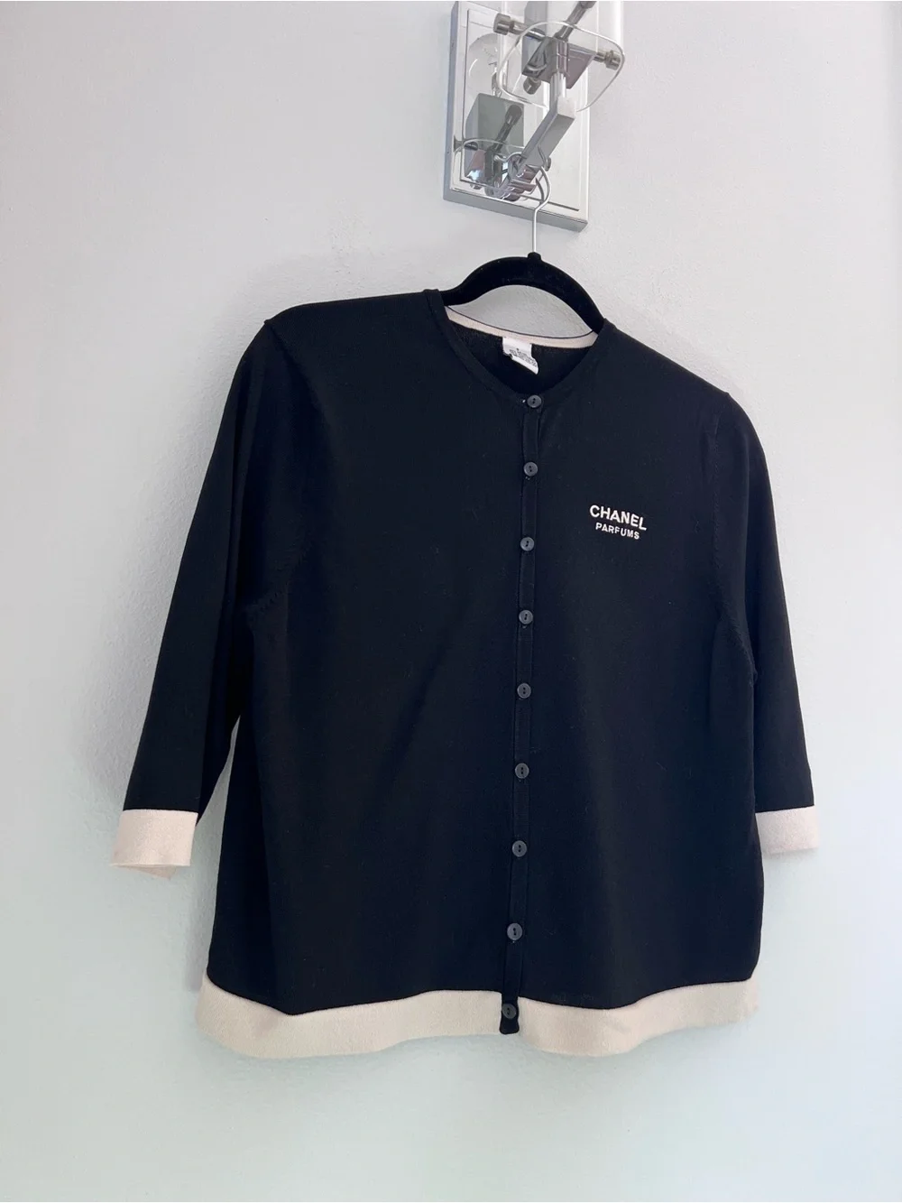 CHANEL Black Cardigan Jacket with Cream Trim
